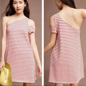 Maeve Dress Womens Small Red Striped One Shoulder Nautical Beach Short Dress